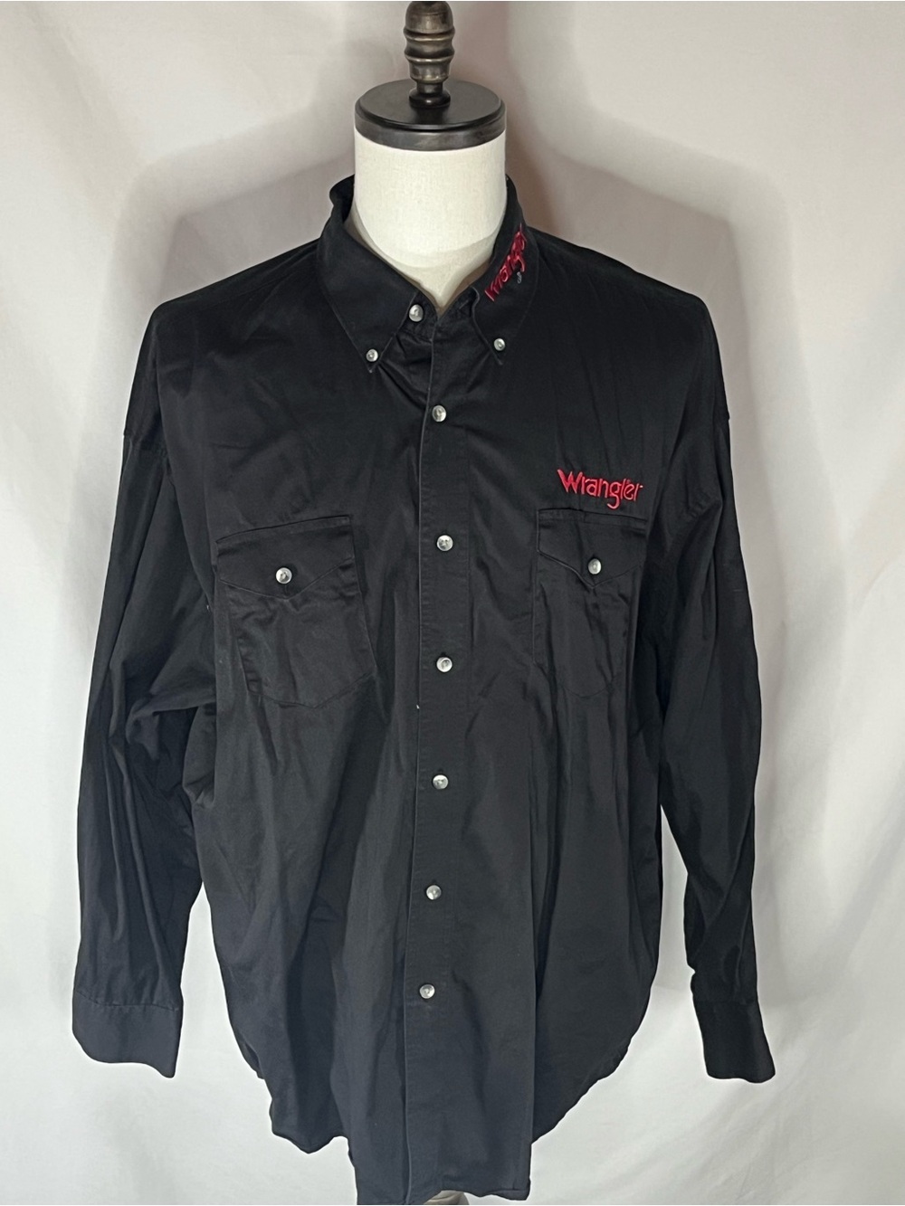 Wrangler Western Black Red Embroidered Logos Vintage Button Up Long Sleeve XXL